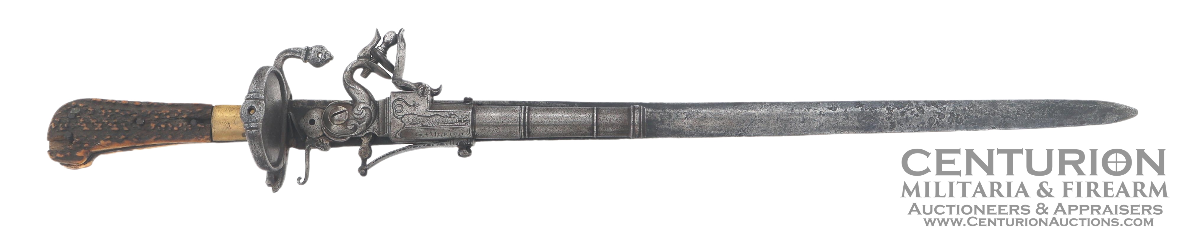 AUSTRIAN G. ULRICH FLINTLOCK HUNTING SWORD PISTOL - 134306