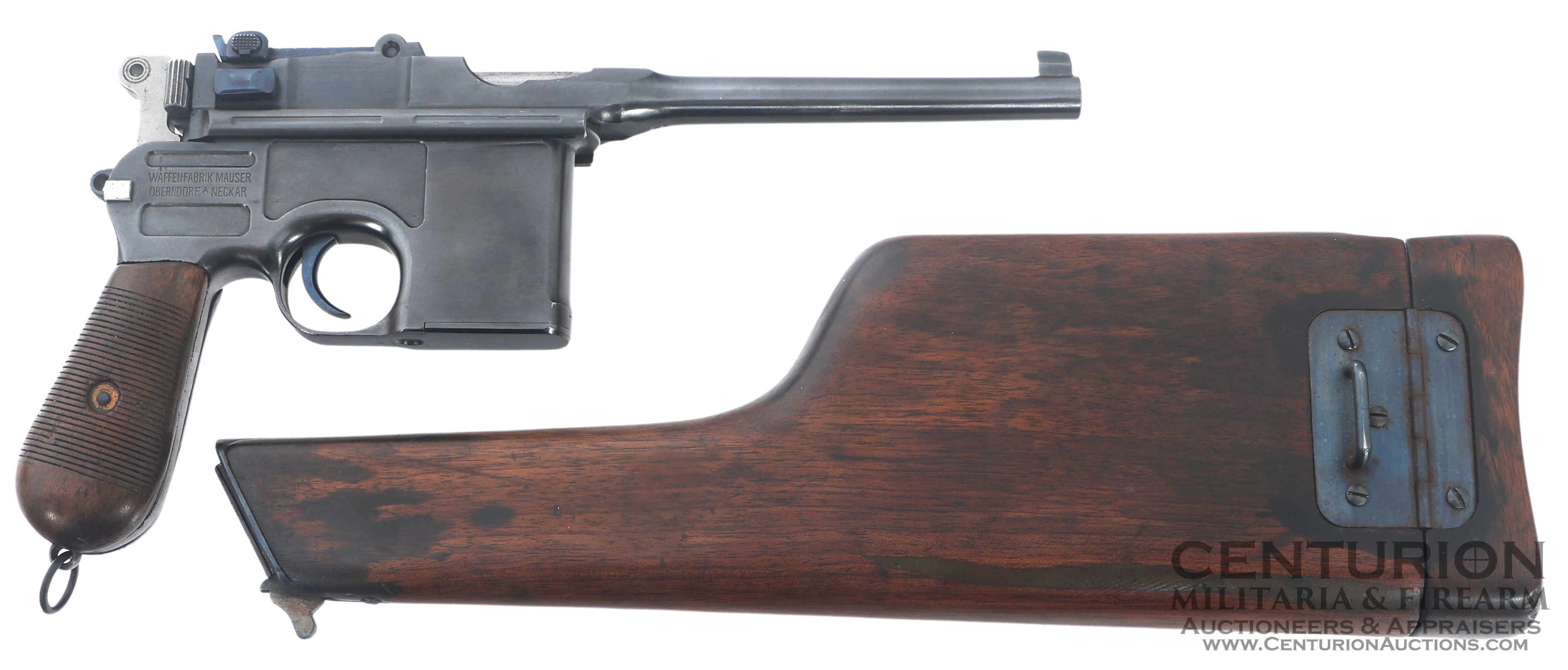 Mauser C-96 7.63x25mm caliber semi automatic Broomhandle Pistol with matching stock - 146011
