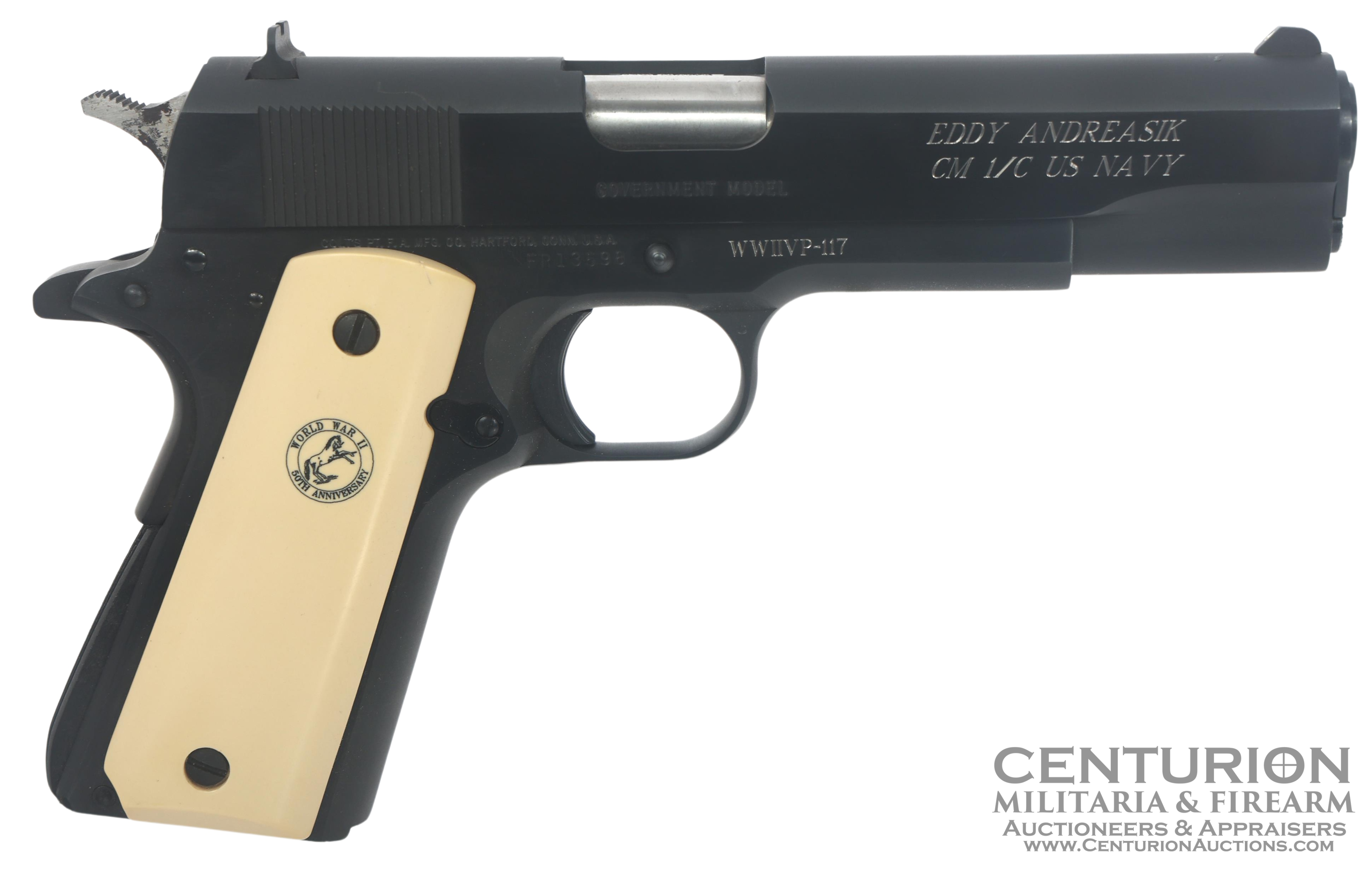 WWII 50th Anniversary Commemorative Colt Model 1911 A-1 .45 ACP caliber semi automatic pistol - 157017