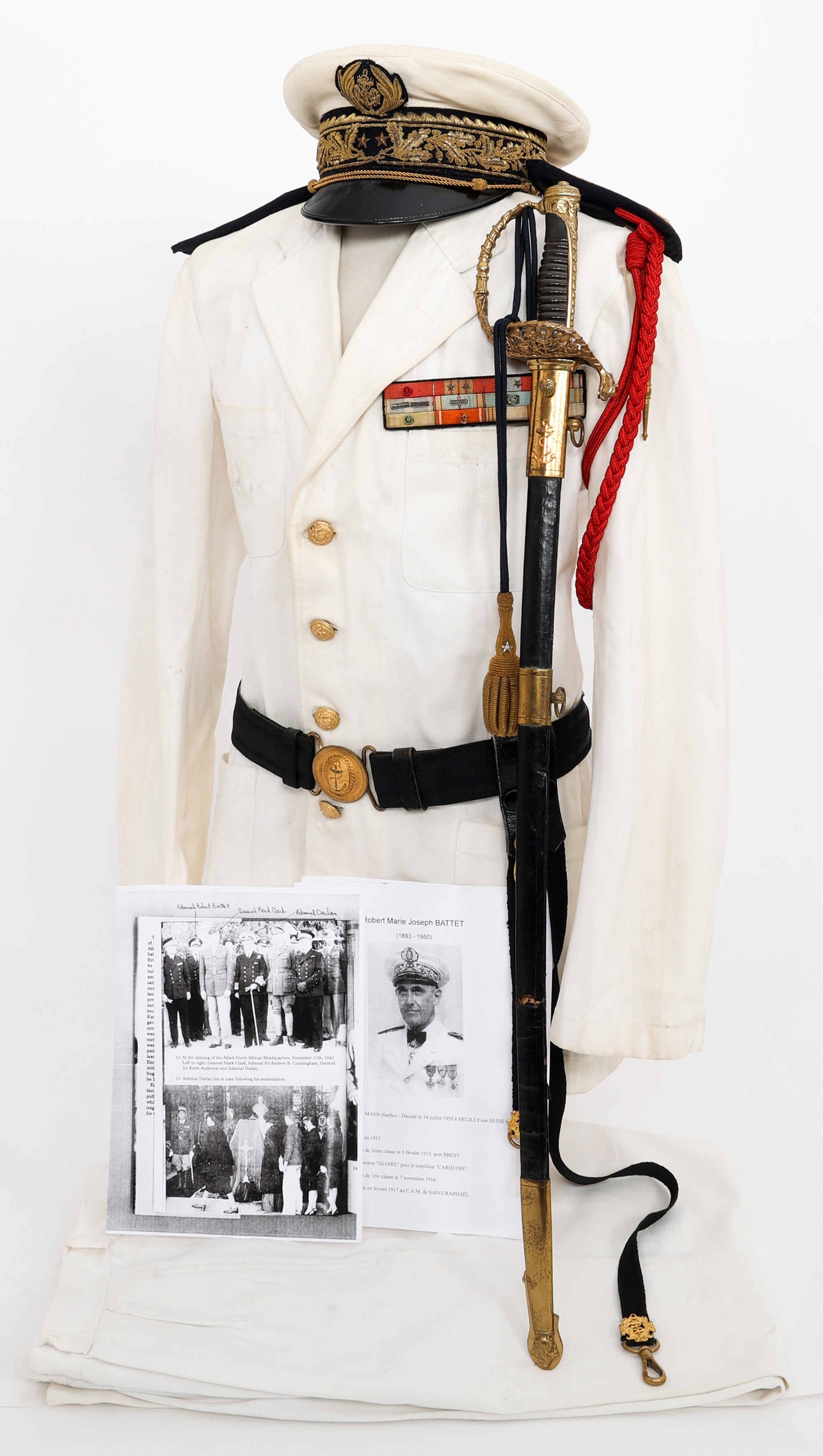 WWII FRENCH ADMIRAL ROBERT MARIE JOSEPH BATTET ATTRIBUTED UNIFORM & SWORD