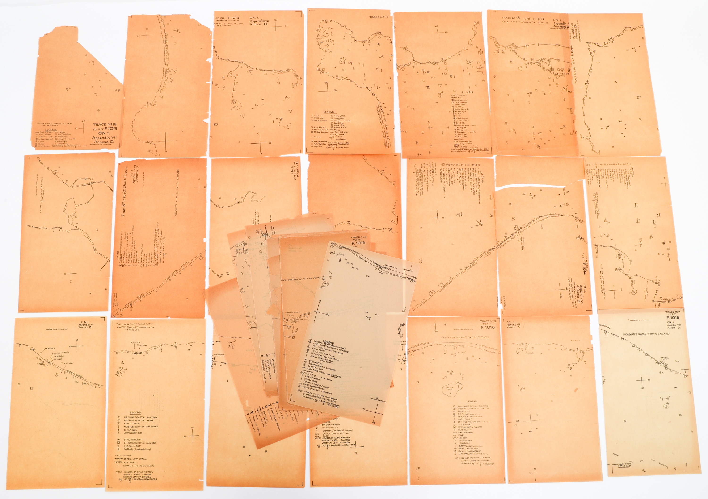 WWII US INTELLIGENCE APRIL 1944 NORMANDY BEACH MAP TRACES