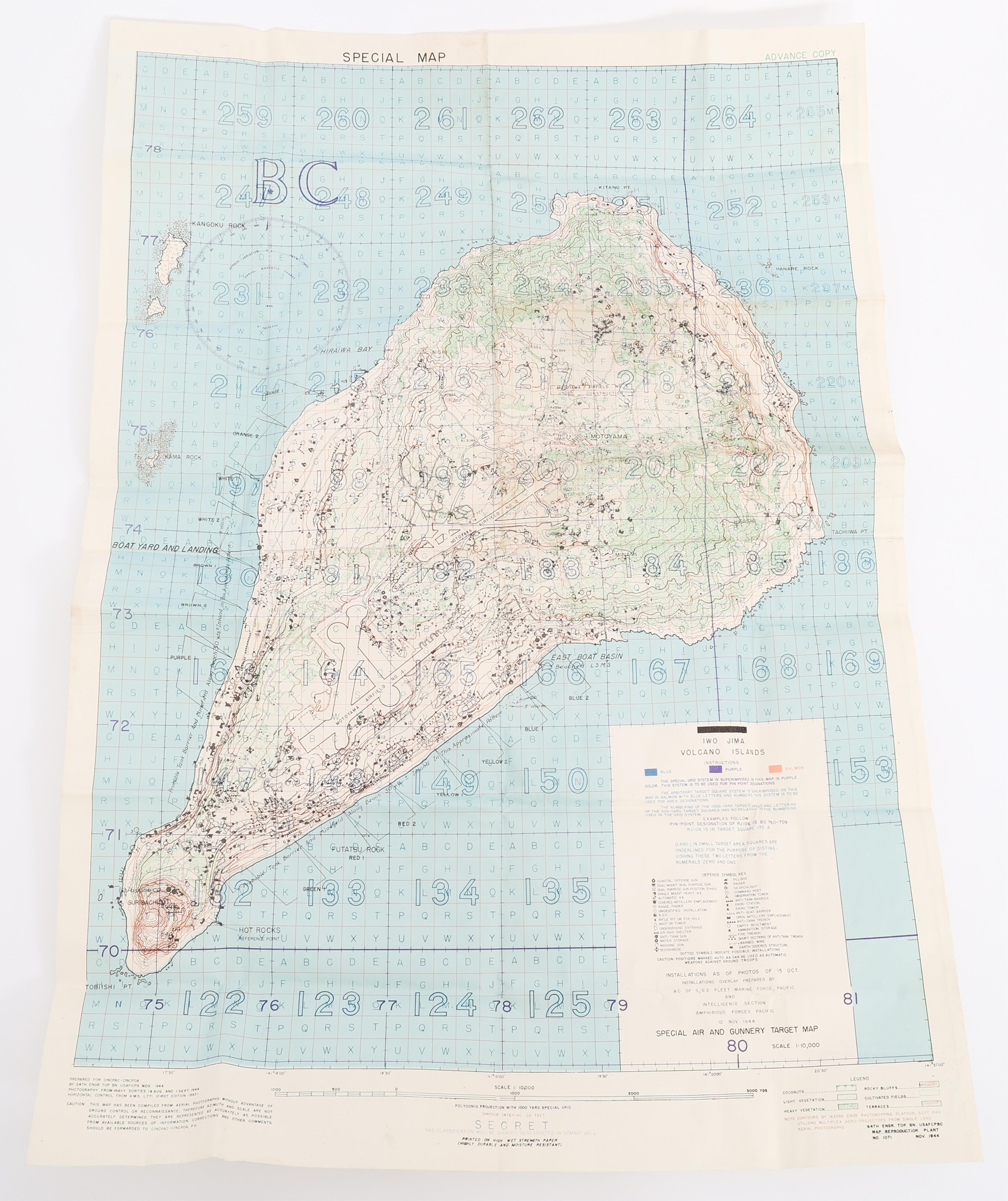 WWII US SECRET IWO JIMA INVASION SPECIAL MAP - 120817