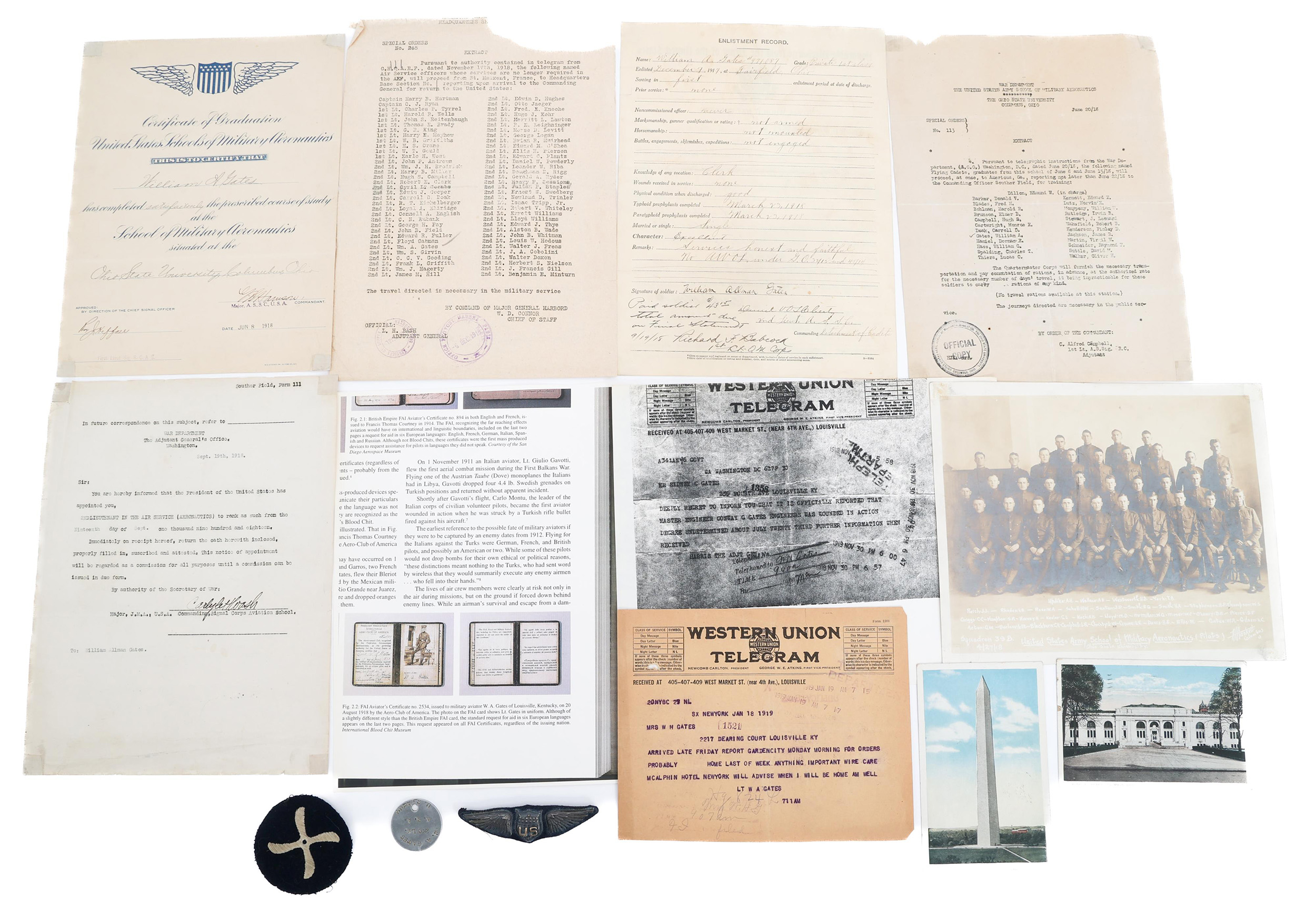 WWI US PILOT NAMED DALLAS WINGS & DOCUMENT GROUP - 120123