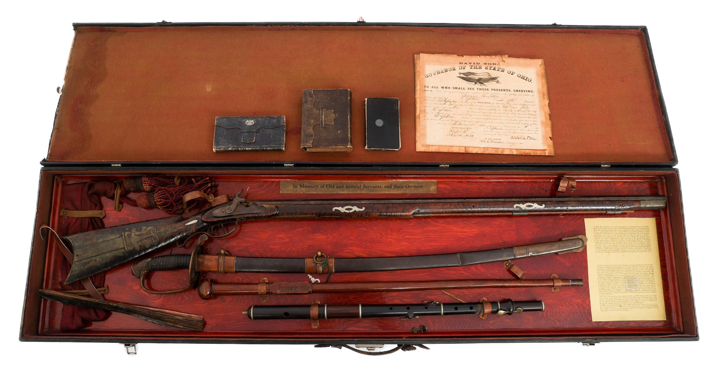 CIVIL WAR UNION OFFICER ARCHIVE GROUPING - RIFLE, SWORD, DIARY, SASH, & DOCUMENTS HAVING BELONGED TO CAPTAIN SAMUEL EVANS COULTER COMPANY E 96TH REGIMENT OHIO VOLUNTEER INFANTRY - 123318