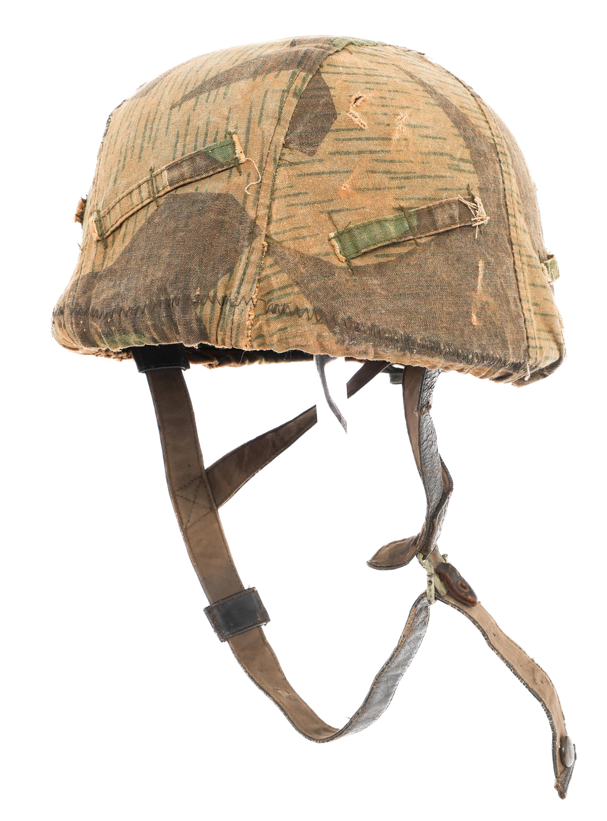 WWII GERMAN M38 FALLSCHIRMJAGER COMBAT HELMET WITH SPLINTER CAMO COVER - 123147