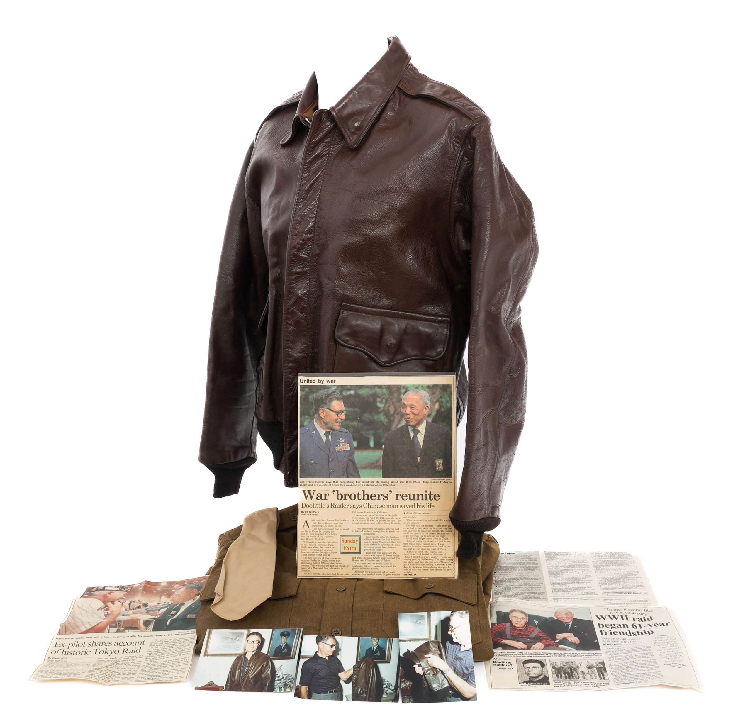 WWII USAAF DOOLITTLE RAIDER B-25 PILOT TYPE A-2 JACKET ATTRIBUTED TO COLONEL (THEN LIEUTENANT) TRAVIS HOOVER - 123330