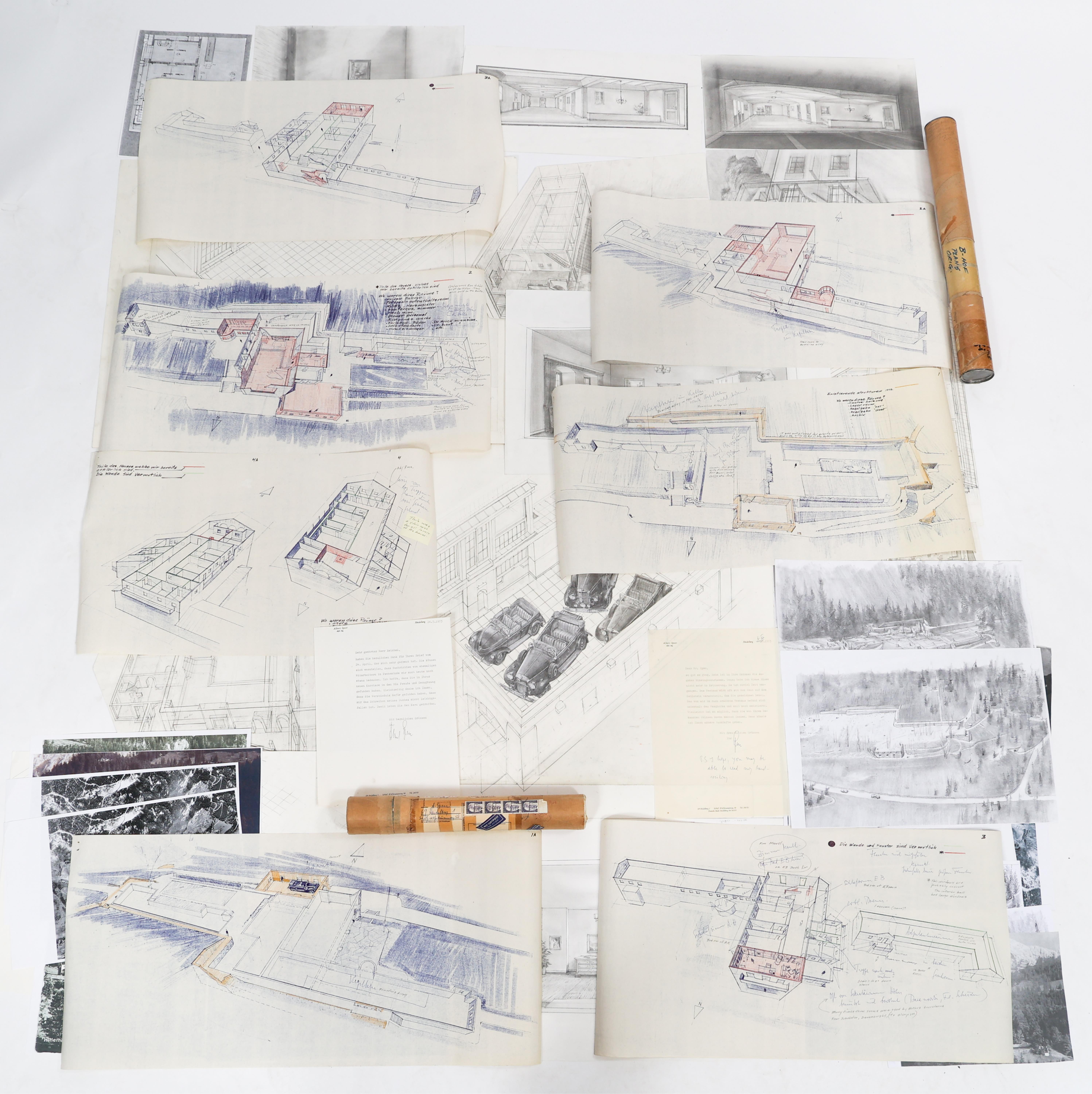POST WWII ALBERT SPEER SIGNED LETTER HAND SKETCHES - 132471