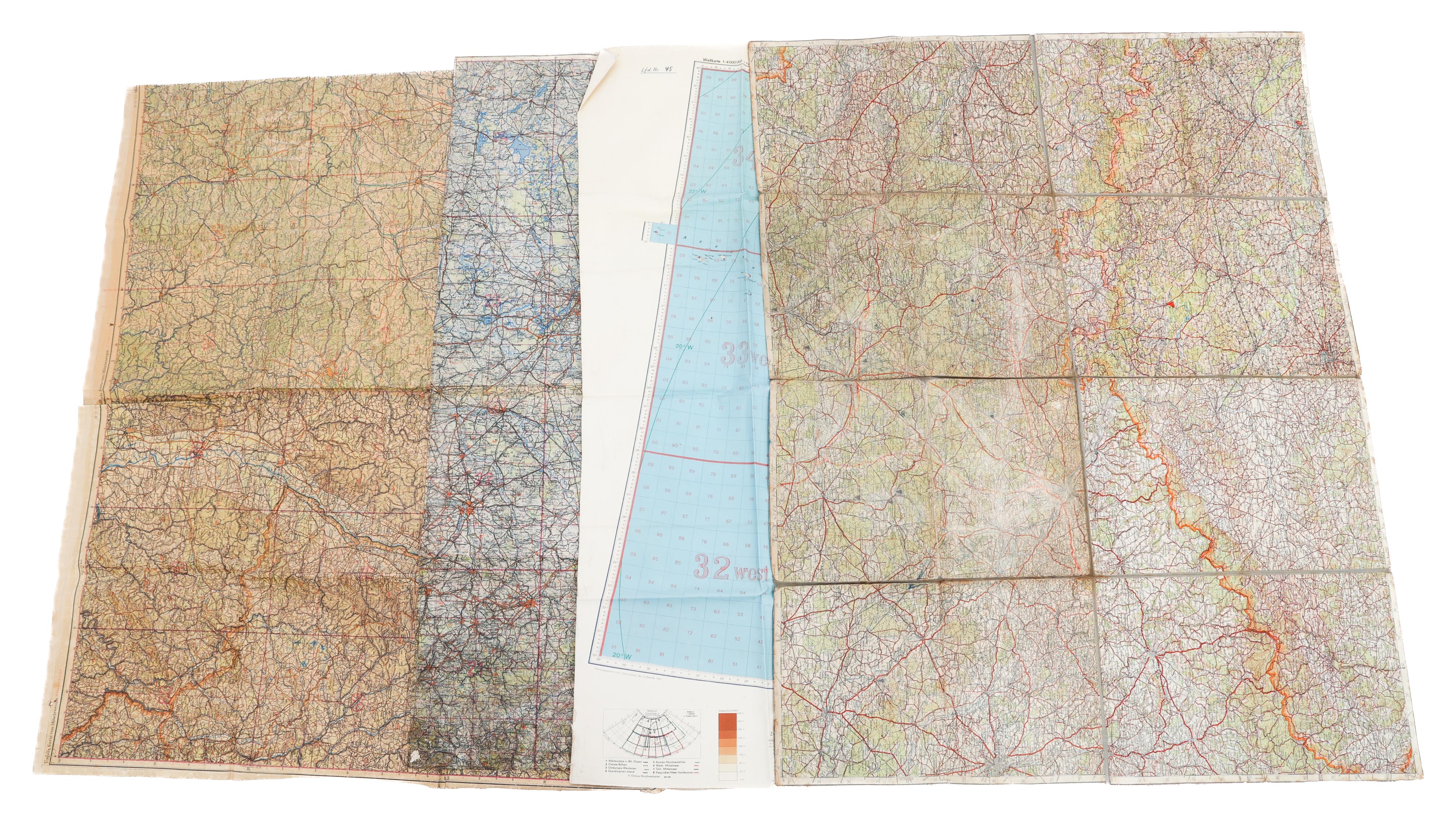 WWII GERMAN LUFTWAFFE RUBBERIZED NAVIGATIONAL MAPS - 132480