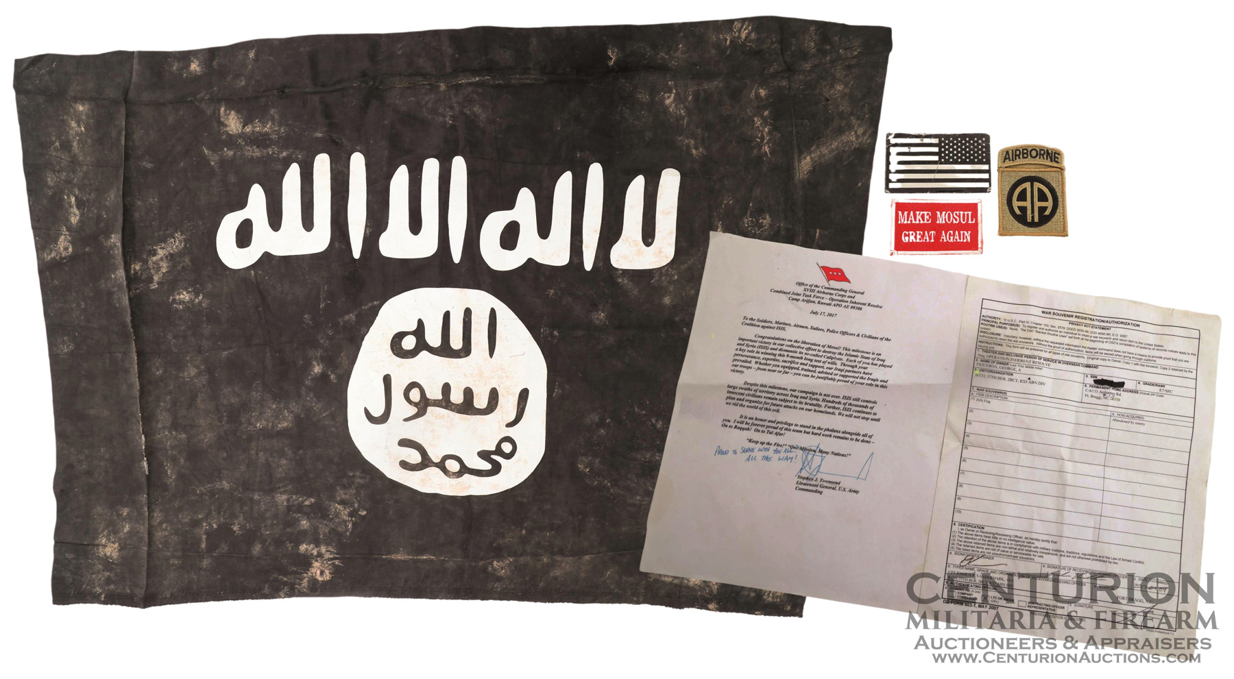 BATTLE OF MOSUL CAPTURED ISIS FLAG PROVENANCE 142294