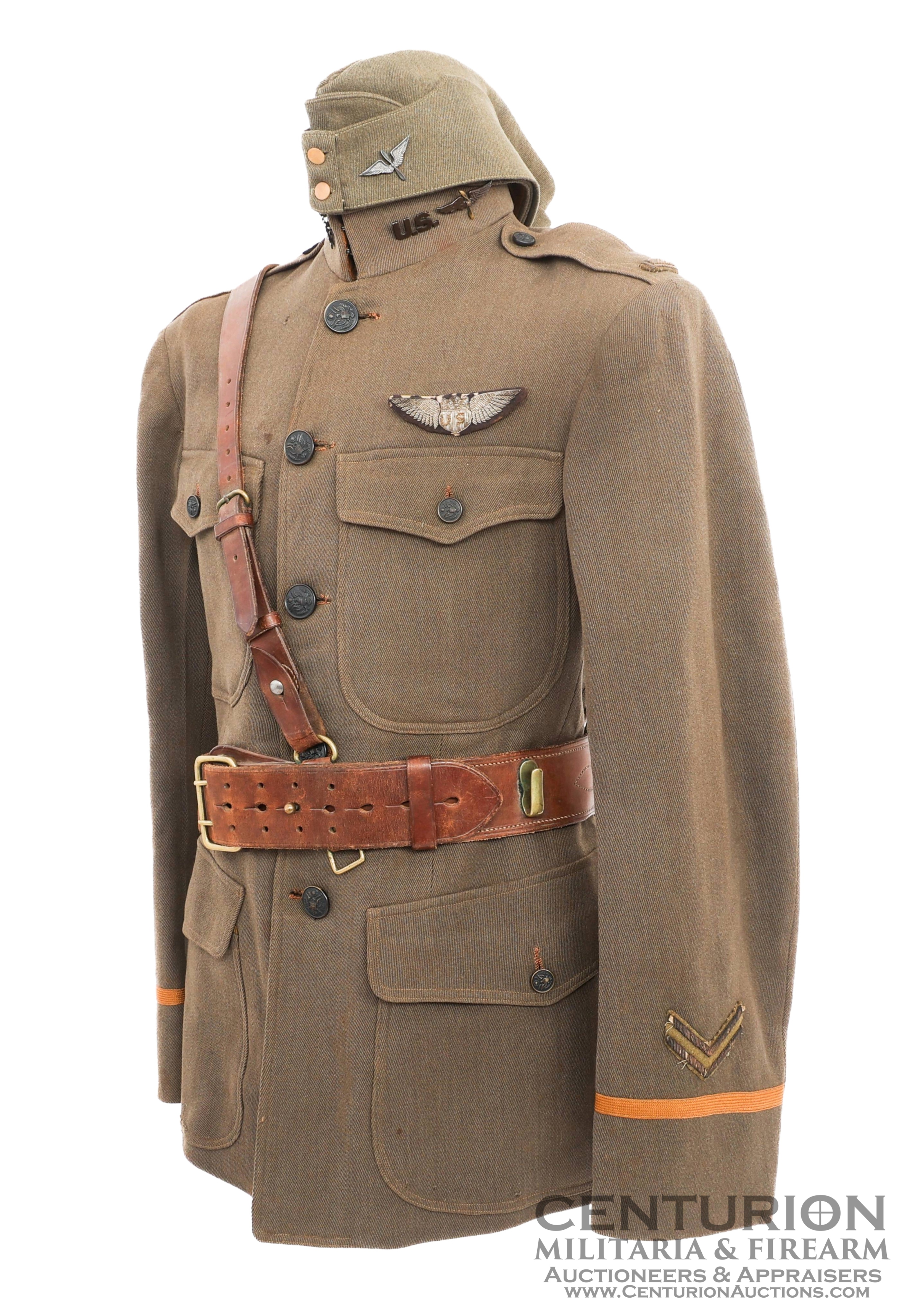 WWI US Air Service Officer Pilot French Made Uniform and Flying Cap | Named to Karl Berg - 145175