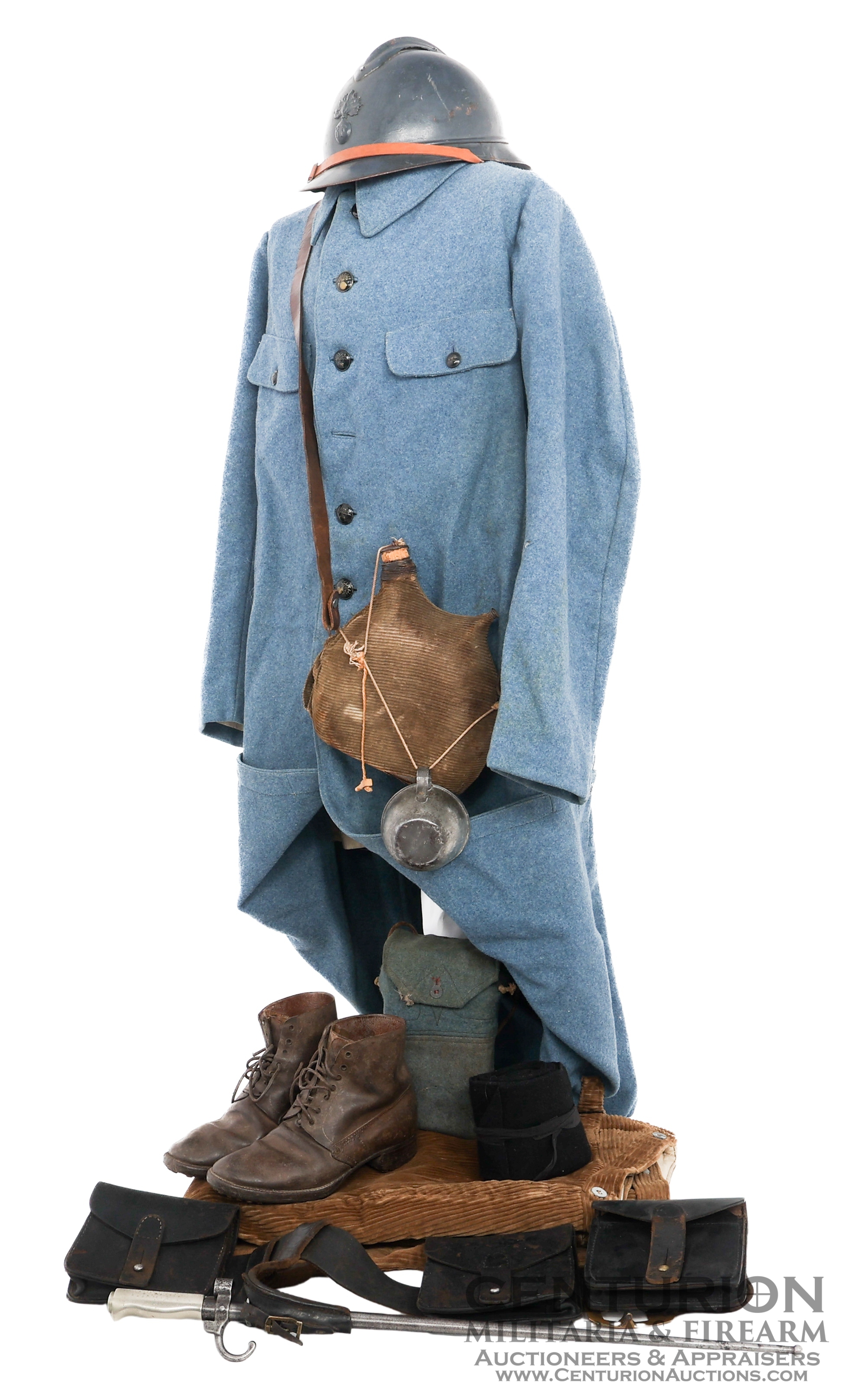 WWI French 24th Infantry Model 1914 Capote Poiret Type 3 Greatcoat and Field Gear