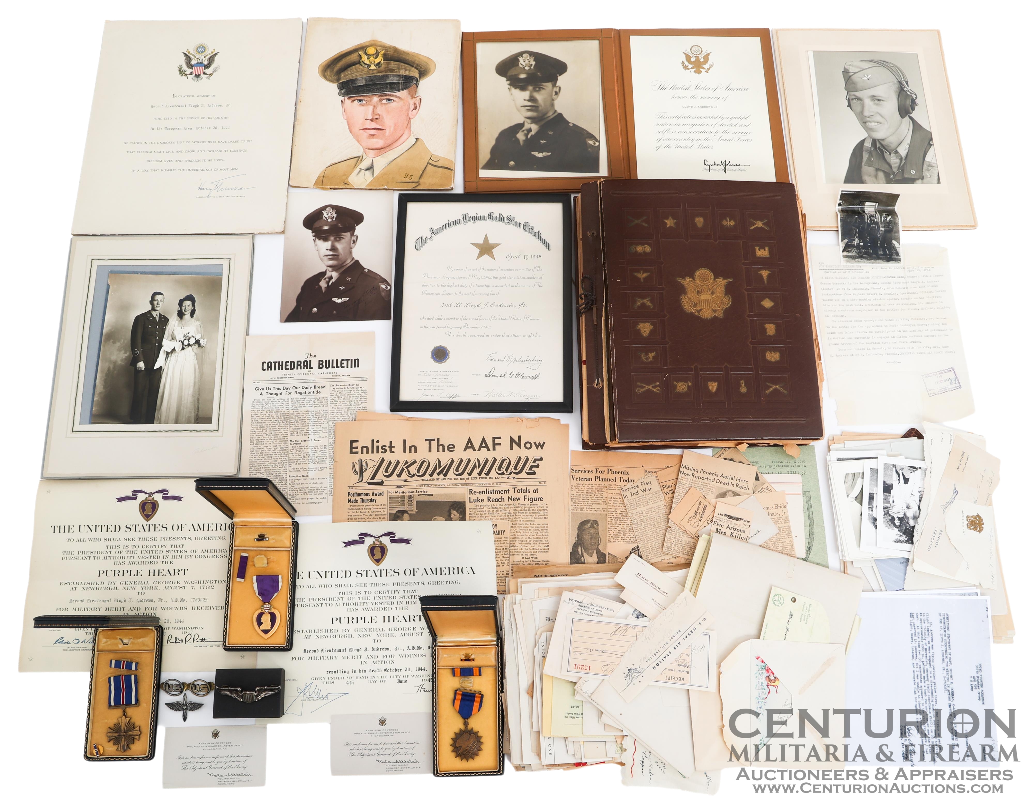 WWII 1944 KIA P 38 Fighter Pilot 2nd Lieutenant Lloyd J Andrews Extensive Named Medals Document Family Archive 149205 1