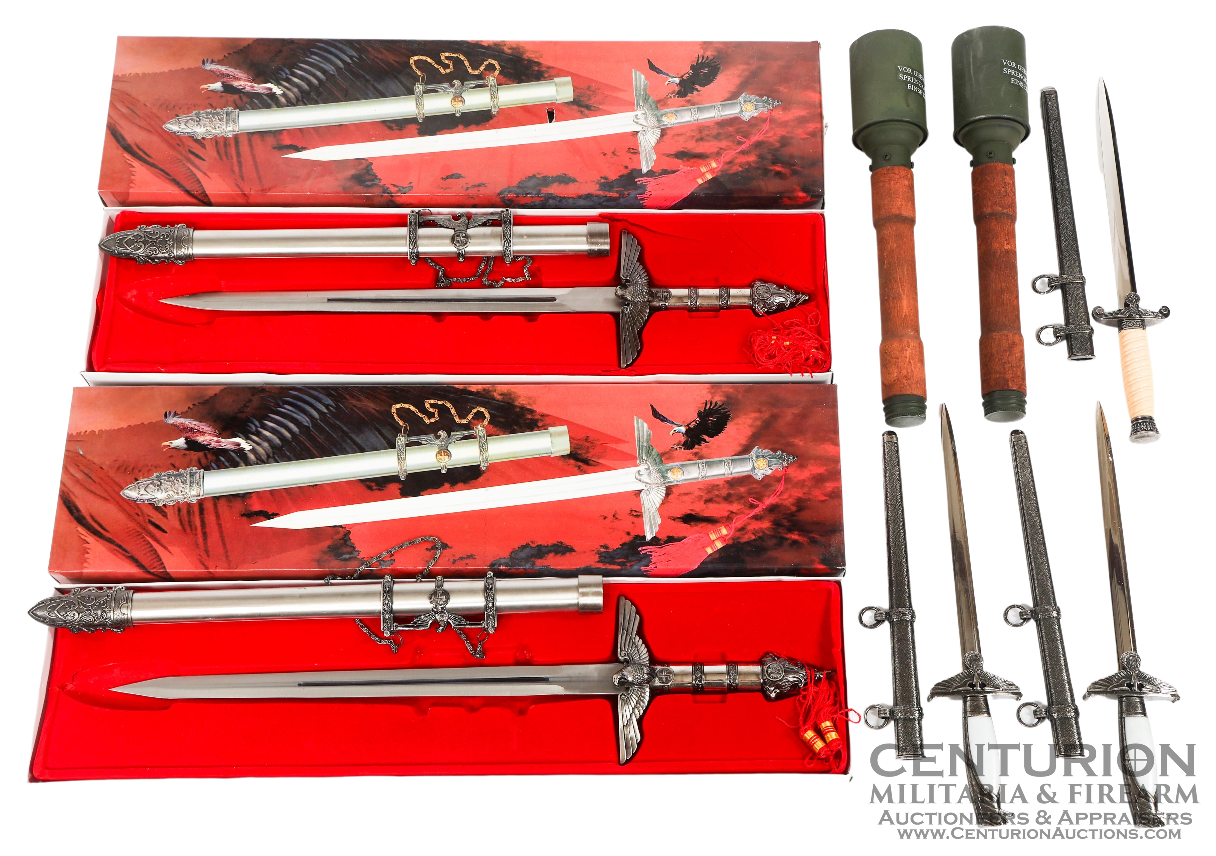 WWII GERMAN REENACTOR DAGGERS & GRENADES - 152232 WWII GERMAN REENACTOR DAGGERS & GRENADES - 152232