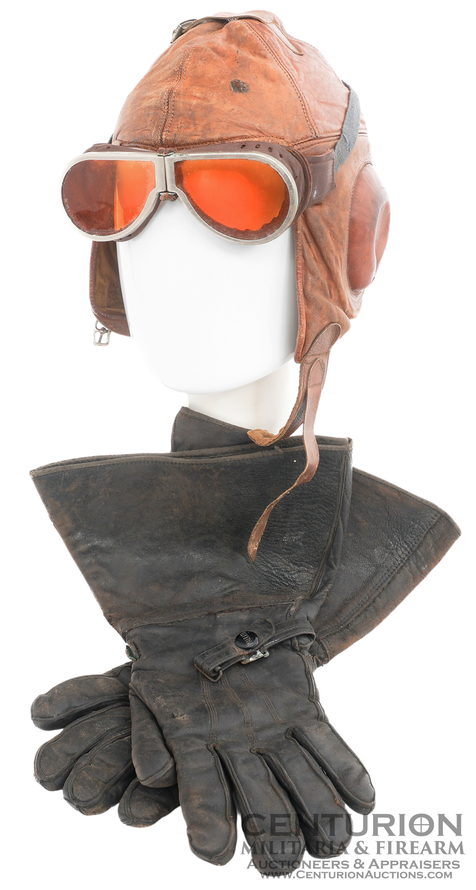 WWI US PILOT 1-A FLIGHT HELMET GOGGLES GLOVES 153031
