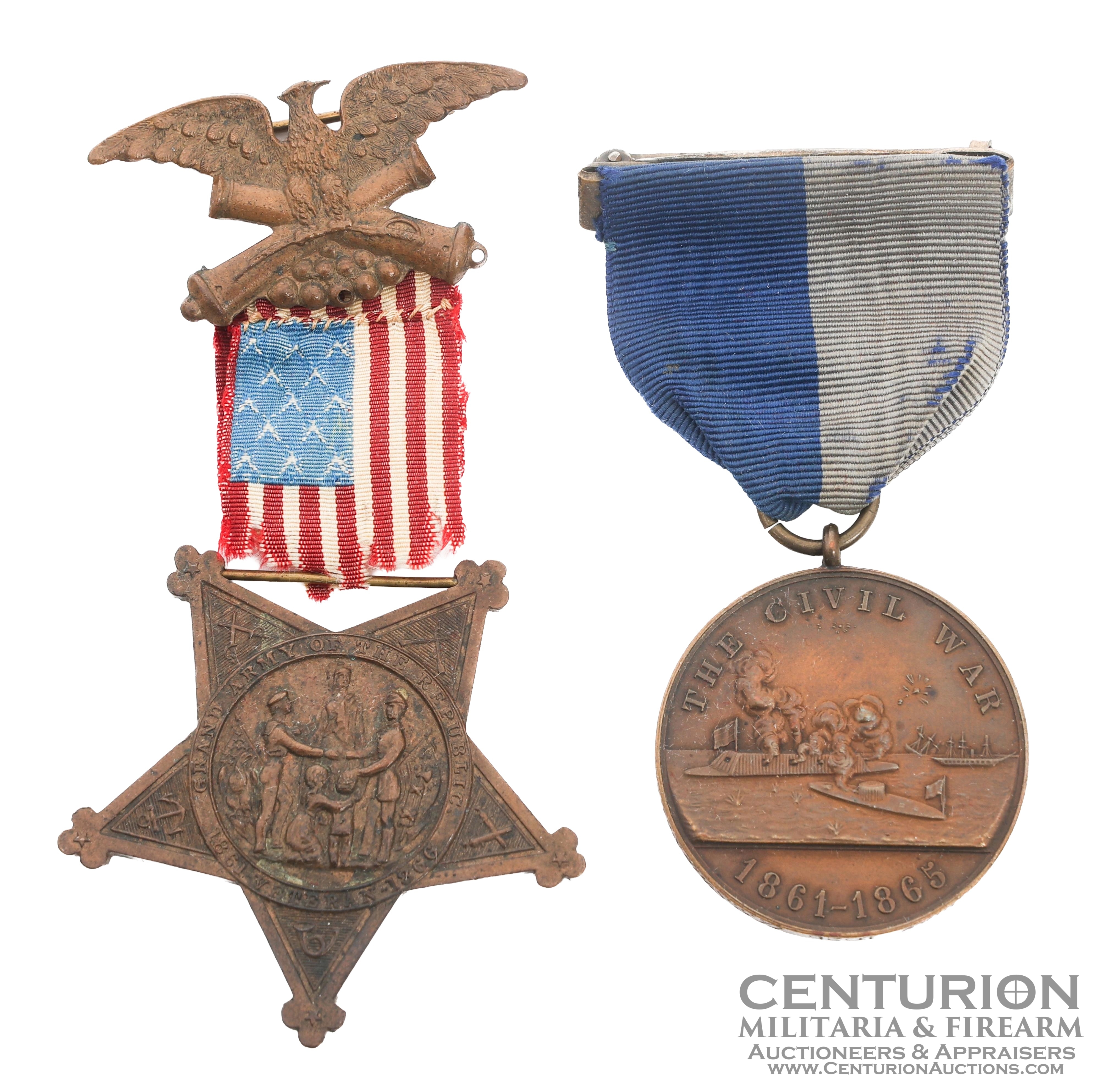 Civil War US Navy Service Medal and GAR Badge | Named to James H. Bushnell - 156095