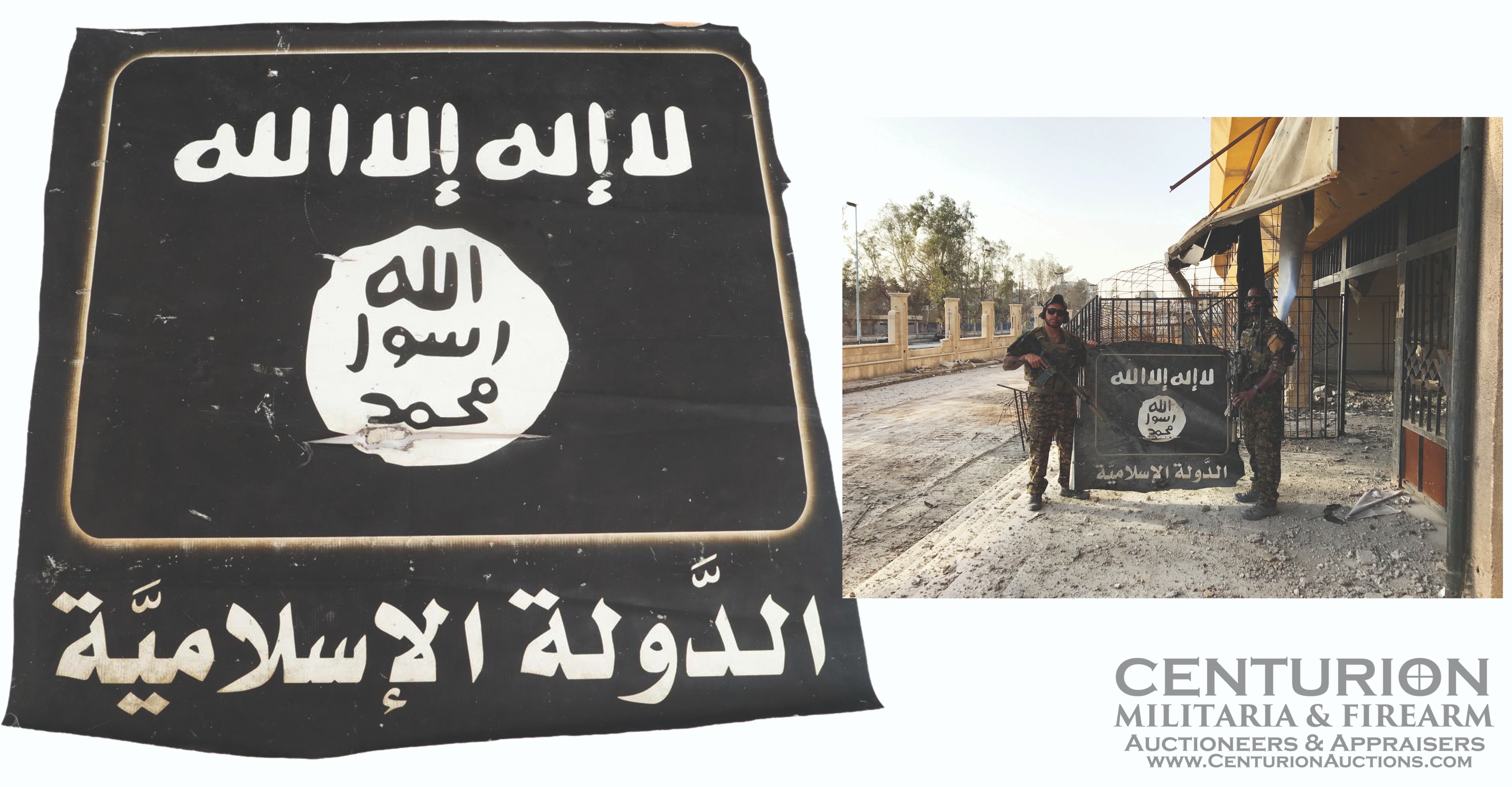 US Forces Captured ISIS Banner Captured by the Consignor at the Al Aswad Stadium in Ar Raqqa Syria on October 17 2017 164402