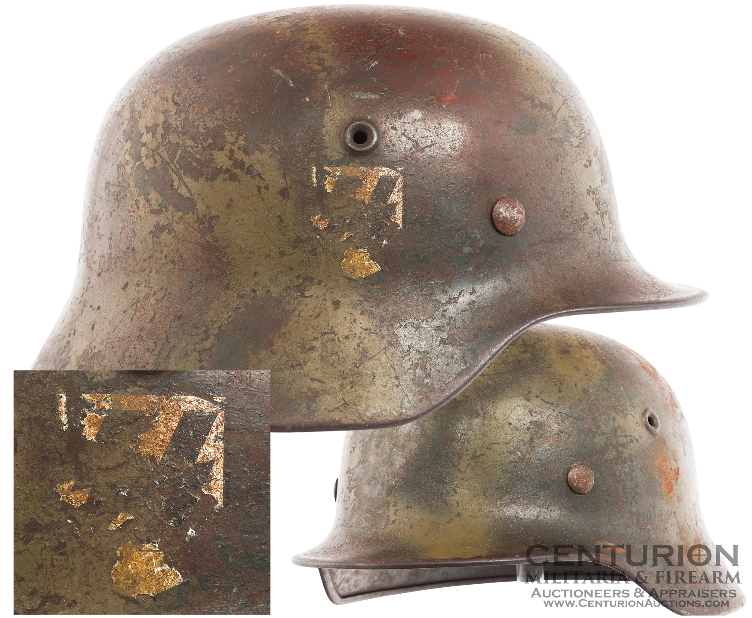 WWII German SS Single Decal M40 Normandy Camouflaged Combat Helmet 164060