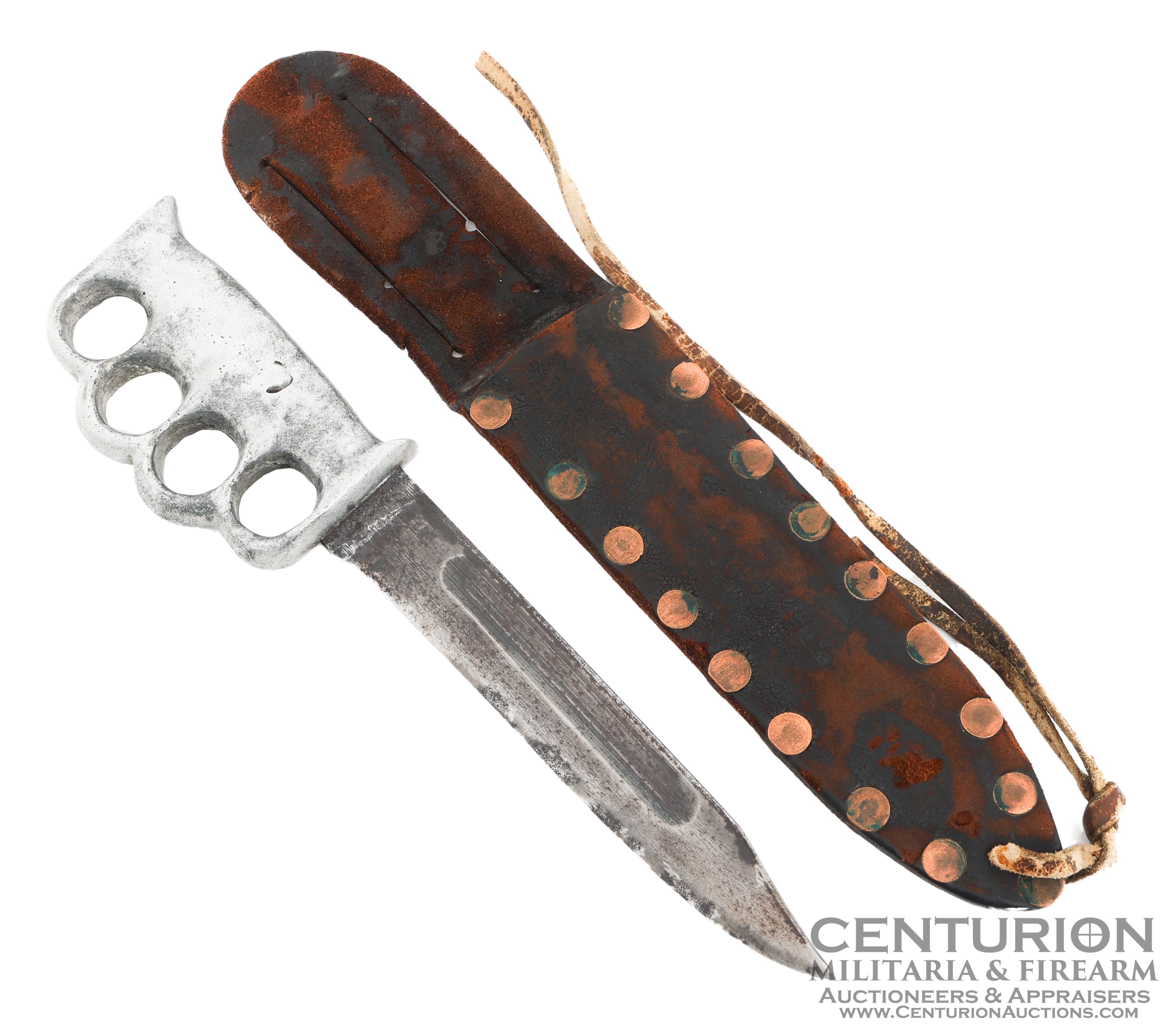 WWII US THEATER MADE KNUCKLE FIGHTING KNIFE NAMED TO ROBERT BAKER 135316